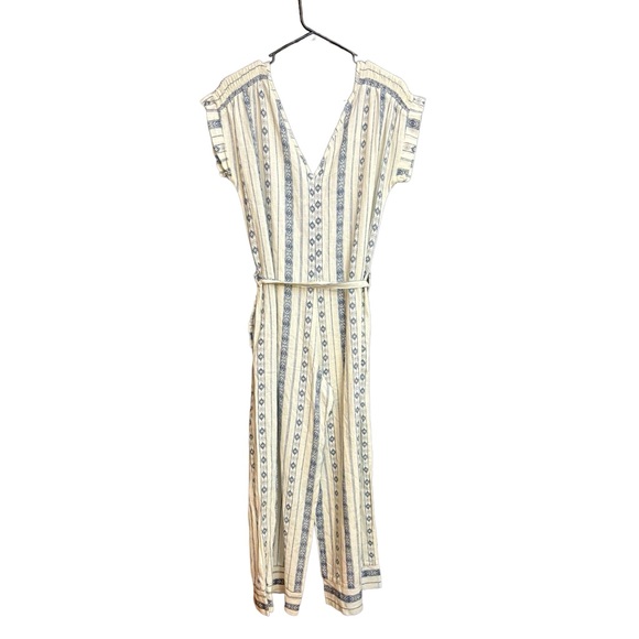 Monteau Wide Leg Cream & Navy Jumpsuit Size Large - Picture 2 of 7